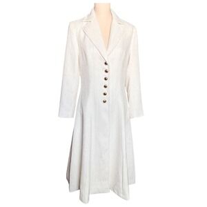 Mooyius Cream Tweed Midi Coat Dress Gold Button Front Notched Lapel Size Med New